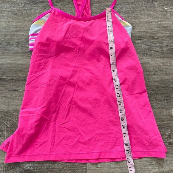 Lululemon Amped Tank Top Raspberry Glo Light Groovy Multi Stripe Cross - Picture 5 of 7